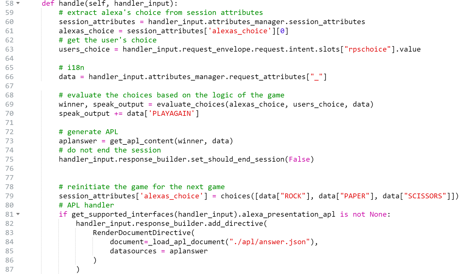 answerIntentHandler class from lambda_function.py